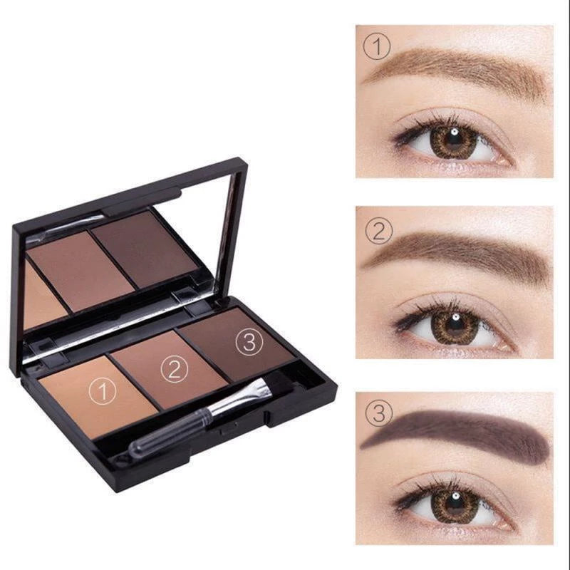 3 Colors Professional Eye Shadow Powders With Mirror Brush Eye Brow Makeup Eyebrow Powder Waterproof Eyebrow Wax Palette