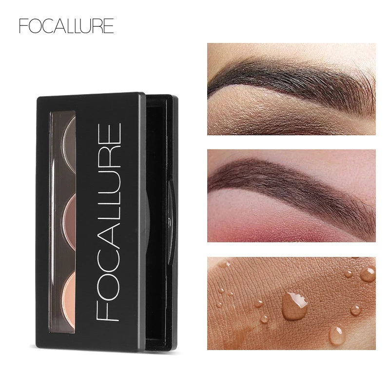 FOCALLURE 3 Color Eyebrow Powder Waterproof Long-lasting Eye Shadow Powder Palette Makeup Eyebrow Enhancer Cosmetic for Women