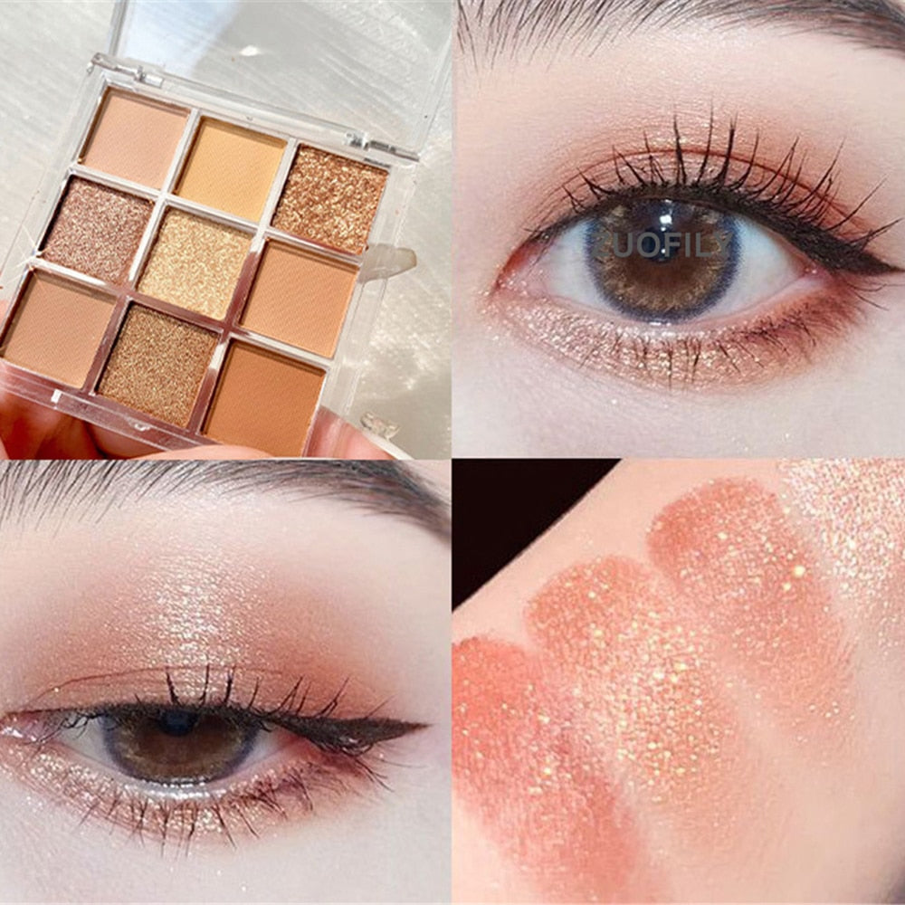 Eyeshadow Palette 9 Colors Eyeshadow Shimmer Palette Glitter Nude Cosmetics Pearlescent Earth Color Eye Makeup  eyeshadow kit