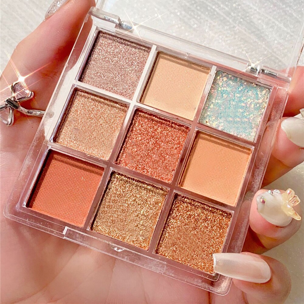 Eyeshadow Palette 9 Colors Eyeshadow Shimmer Palette Glitter Nude Cosmetics Pearlescent Earth Color Eye Makeup  eyeshadow kit