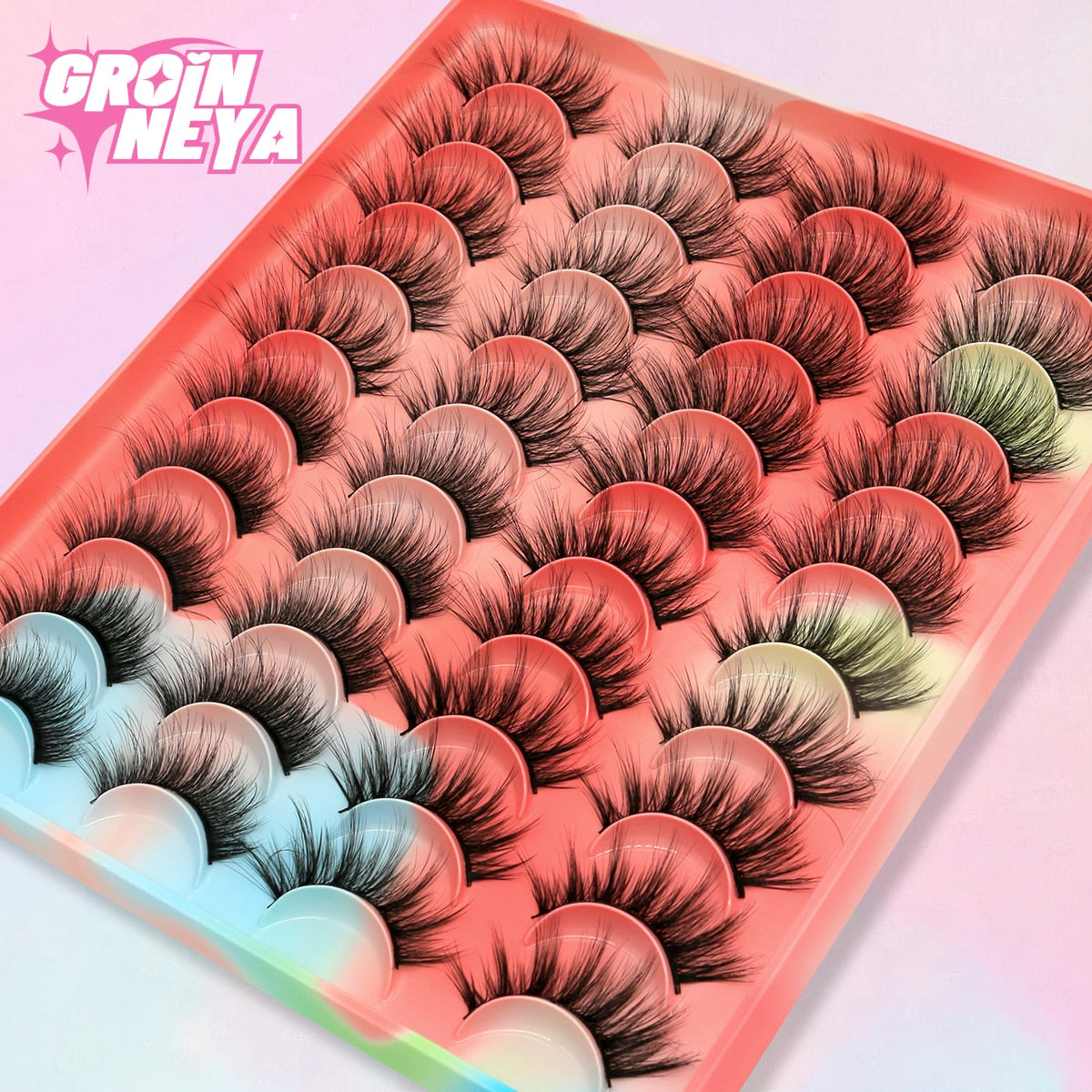 GROINNEYA Eyelashes 3D Mink Lashes Fluffy Soft Wispy Natural Cross Eyelash Extension Reusable Lashes Mink False Eyelashes Makeup