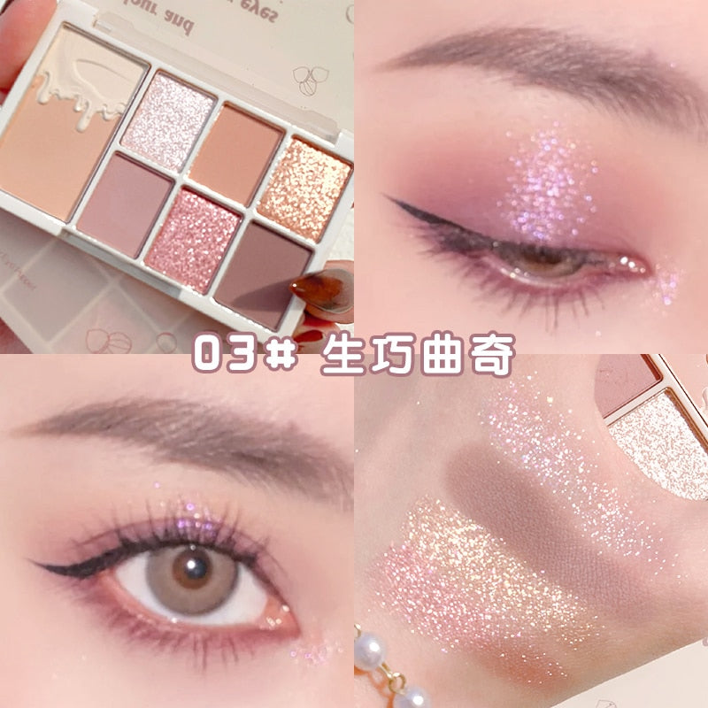 Glitter 7 Colors Eyeshadow Palette Matte Shimmer Soft Touch Long Lasting Waterproof Pigmented Brighten Eyes Makeup Cosmetics