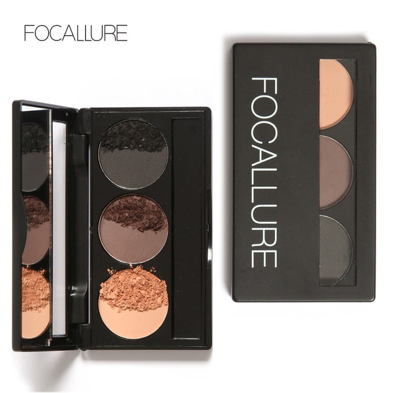 FOCALLURE 3 Color Eyebrow Powder Waterproof Long-lasting Eye Shadow Powder Palette Makeup Eyebrow Enhancer Cosmetic for Women