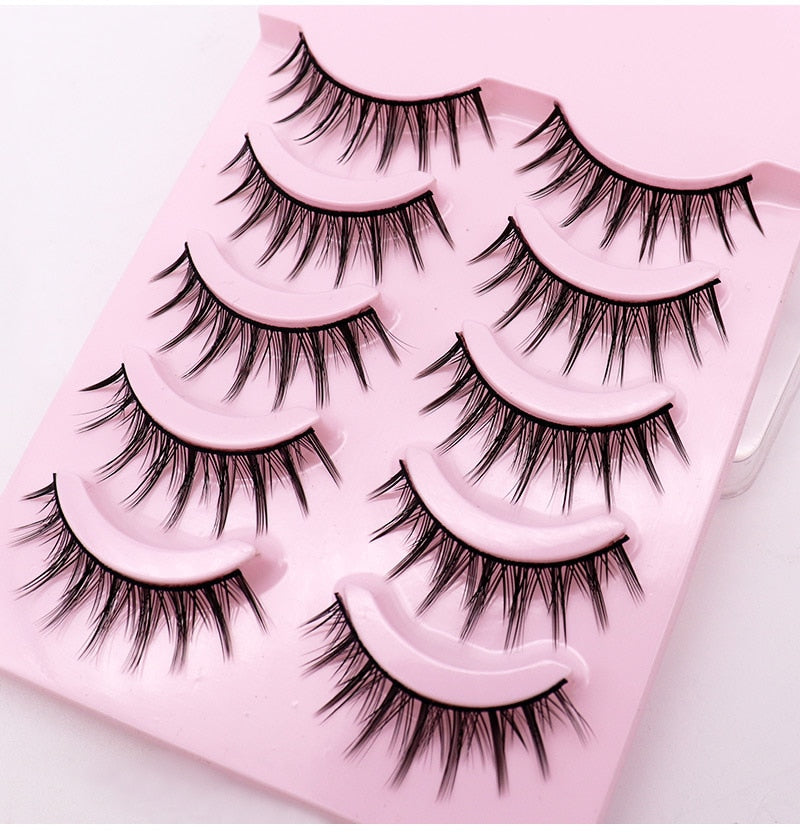 Natural Long Cosplay Makeup Cross Strip False Eyelashes Black Eye Lashes 5pair