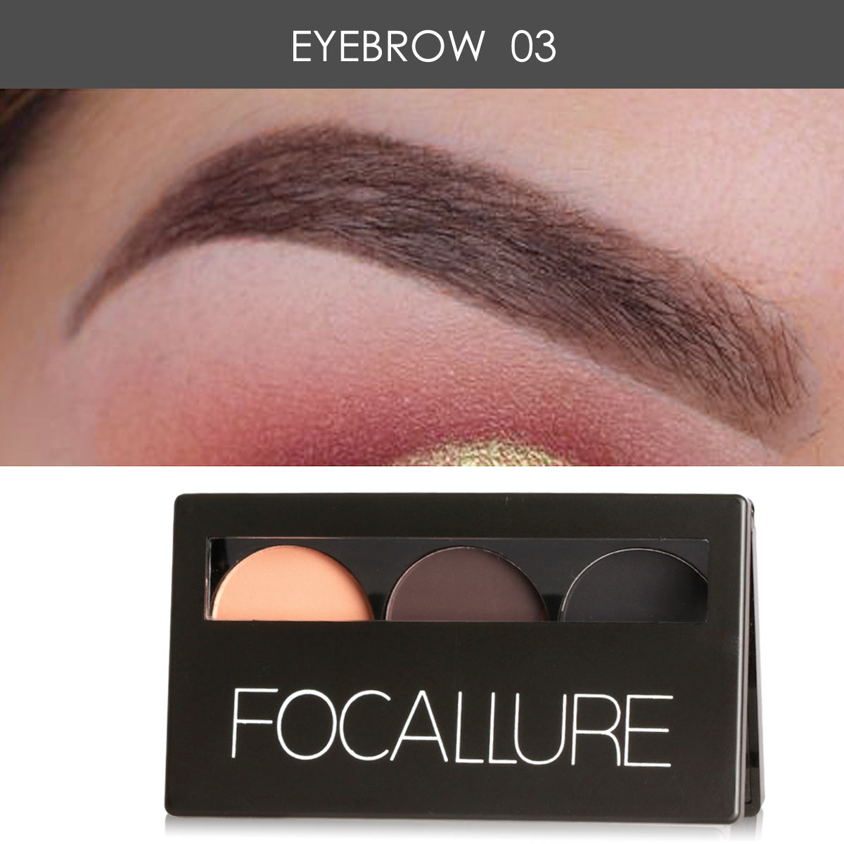 FOCALLURE 3 Color Eyebrow Powder Waterproof Long-lasting Eye Shadow Powder Palette Makeup Eyebrow Enhancer Cosmetic for Women