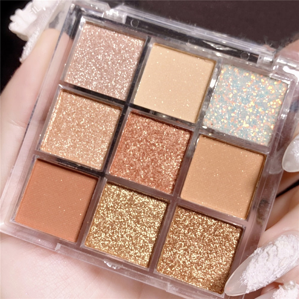 Eyeshadow Palette 9 Colors Eyeshadow Shimmer Palette Glitter Nude Cosmetics Pearlescent Earth Color Eye Makeup  eyeshadow kit