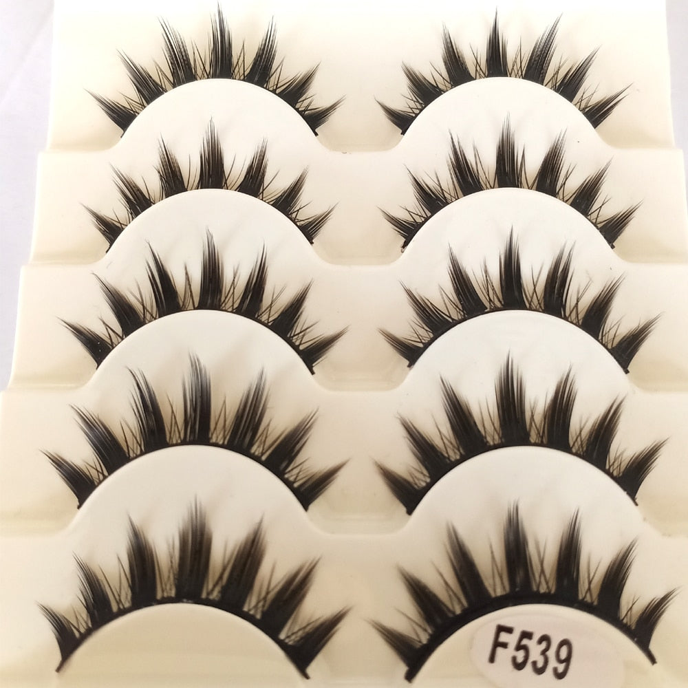 Natural Long Cosplay Makeup Cross Strip False Eyelashes Black Eye Lashes 5pair