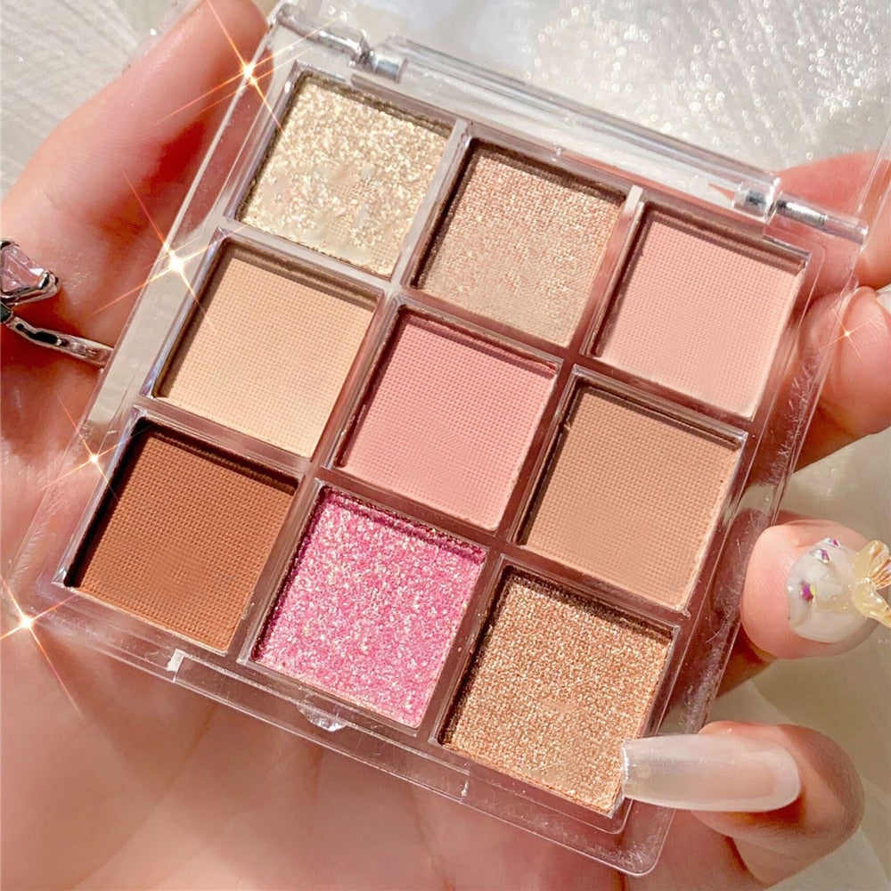 Eyeshadow Palette 9 Colors Eyeshadow Shimmer Palette Glitter Nude Cosmetics Pearlescent Earth Color Eye Makeup  eyeshadow kit