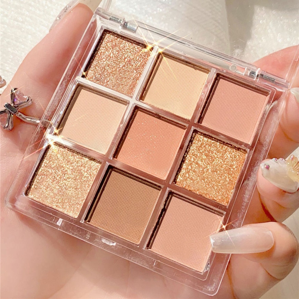 Eyeshadow Palette 9 Colors Eyeshadow Shimmer Palette Glitter Nude Cosmetics Pearlescent Earth Color Eye Makeup  eyeshadow kit