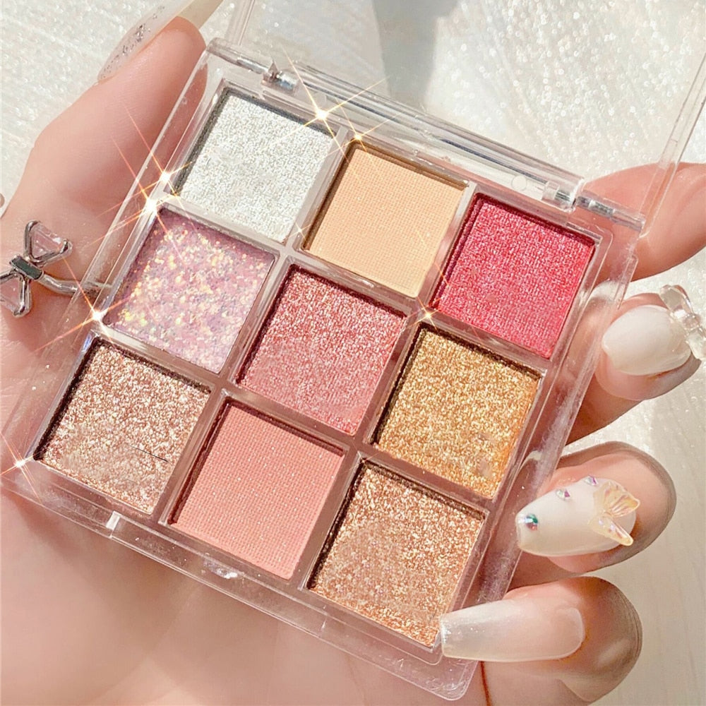 Eyeshadow Palette 9 Colors Eyeshadow Shimmer Palette Glitter Nude Cosmetics Pearlescent Earth Color Eye Makeup  eyeshadow kit