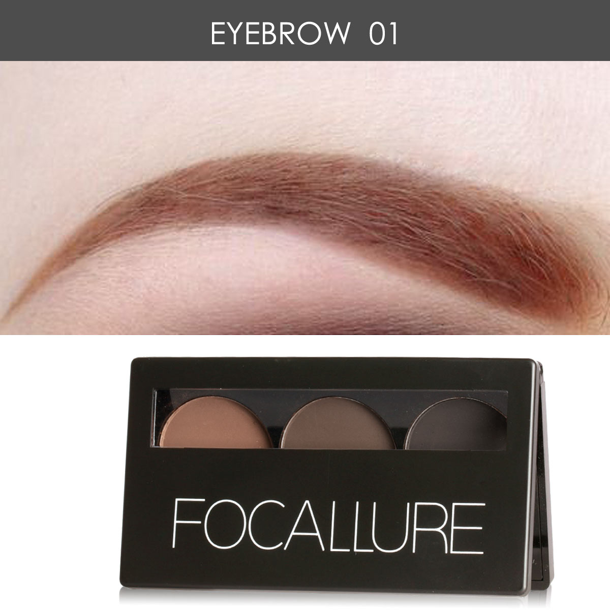 FOCALLURE 3 Color Eyebrow Powder Waterproof Long-lasting Eye Shadow Powder Palette Makeup Eyebrow Enhancer Cosmetic for Women