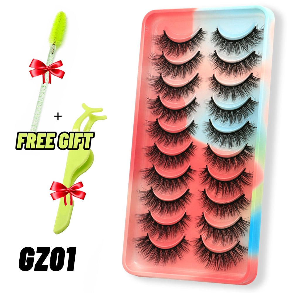 GROINNEYA Eyelashes 3D Mink Lashes Fluffy Soft Wispy Natural Cross Eyelash Extension Reusable Lashes Mink False Eyelashes Makeup