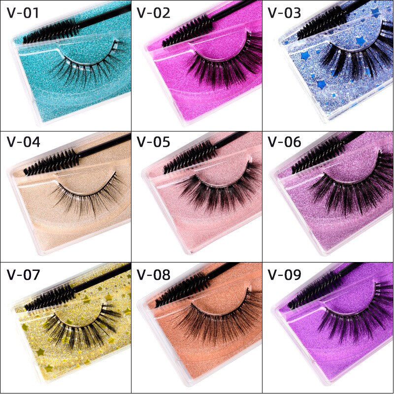 1 Pair Thick False Eyelashes with Brush Set 3D Natural Slender Eyelashes Reusable Fluffy Eye Lashes Makeup for Party