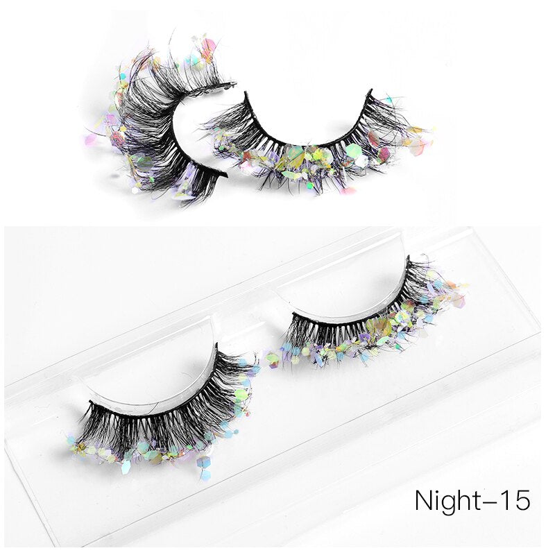 NEW Color Luminous 3D False Eyelashes Glitter Decorative Sequins Thick and Exaggerated Lashes Stage Makeup for Cosplay Party