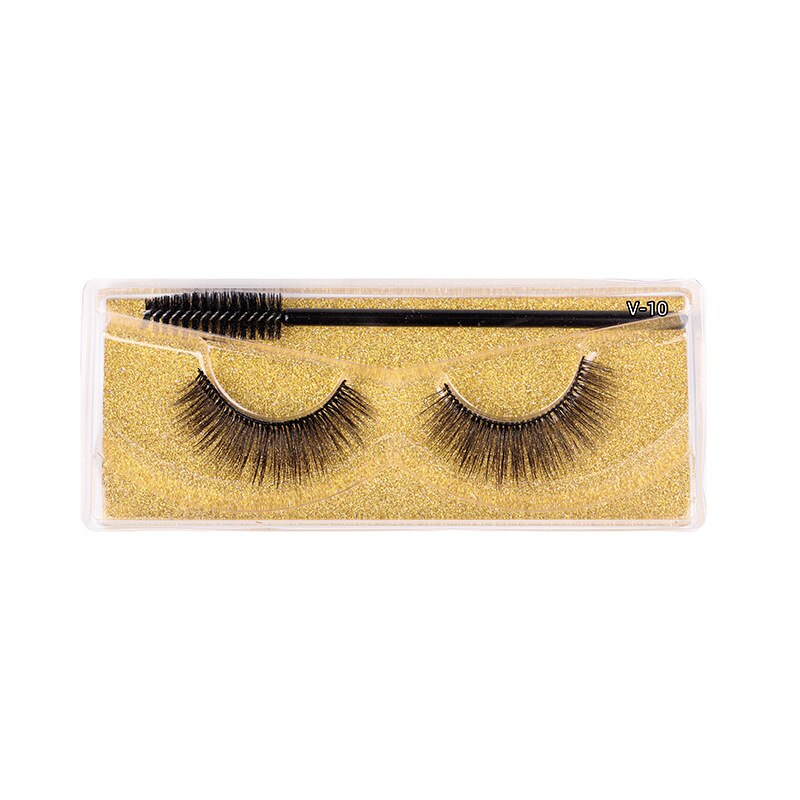 1 Pair Thick False Eyelashes with Brush Set 3D Natural Slender Eyelashes Reusable Fluffy Eye Lashes Makeup for Party