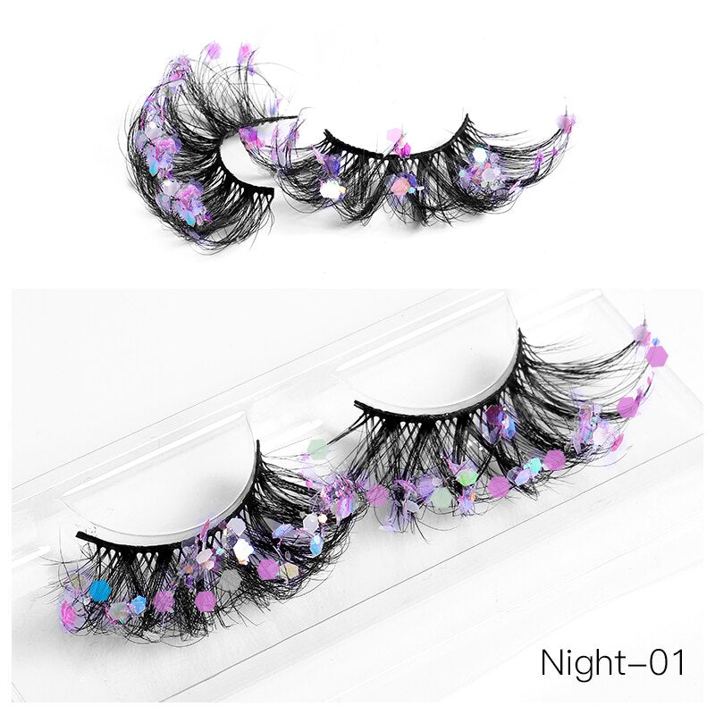 NEW Color Luminous 3D False Eyelashes Glitter Decorative Sequins Thick and Exaggerated Lashes Stage Makeup for Cosplay Party