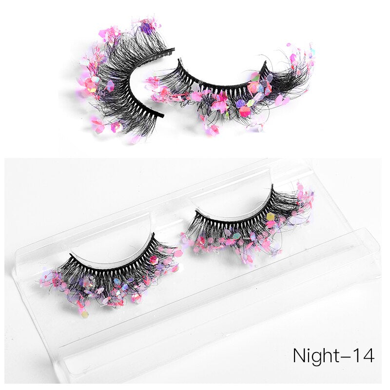 NEW Color Luminous 3D False Eyelashes Glitter Decorative Sequins Thick and Exaggerated Lashes Stage Makeup for Cosplay Party