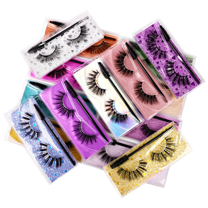 1 Pair Thick False Eyelashes with Brush Set 3D Natural Slender Eyelashes Reusable Fluffy Eye Lashes Makeup for Party