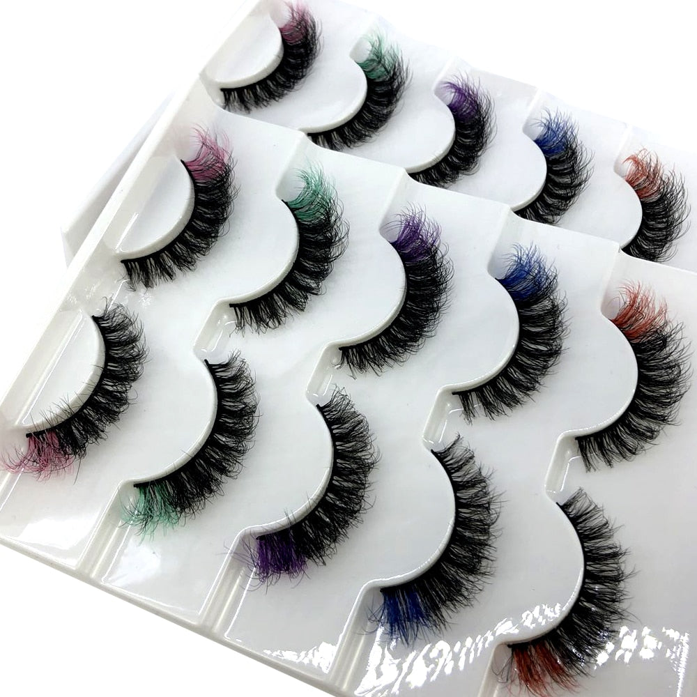 HBZGTLAD New 5 Pairs Colored 3D Mink Lashes Bulk Faux Wispy Natural Mink Lashes Pack Short Wholesales Natural False Eyelashes