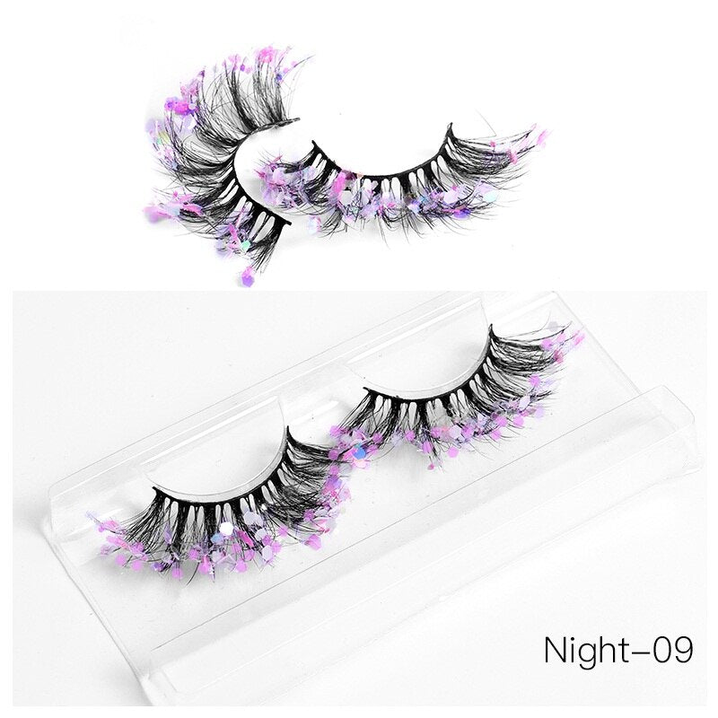 NEW Color Luminous 3D False Eyelashes Glitter Decorative Sequins Thick and Exaggerated Lashes Stage Makeup for Cosplay Party