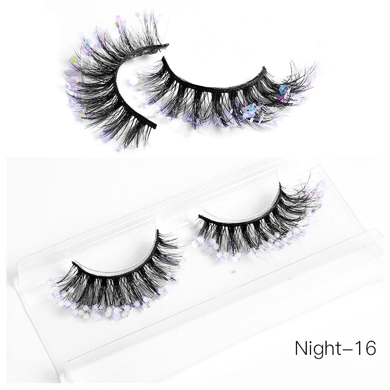 NEW Color Luminous 3D False Eyelashes Glitter Decorative Sequins Thick and Exaggerated Lashes Stage Makeup for Cosplay Party