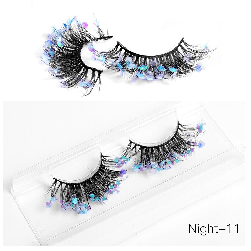 NEW Color Luminous 3D False Eyelashes Glitter Decorative Sequins Thick and Exaggerated Lashes Stage Makeup for Cosplay Party