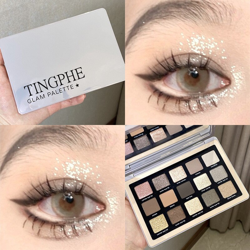 TINGPHE GLAM PALETTE Cool Toned Eyeshadow Palette Black Smokey Palette Matte Glitter Sliver Nude Eye Pigments