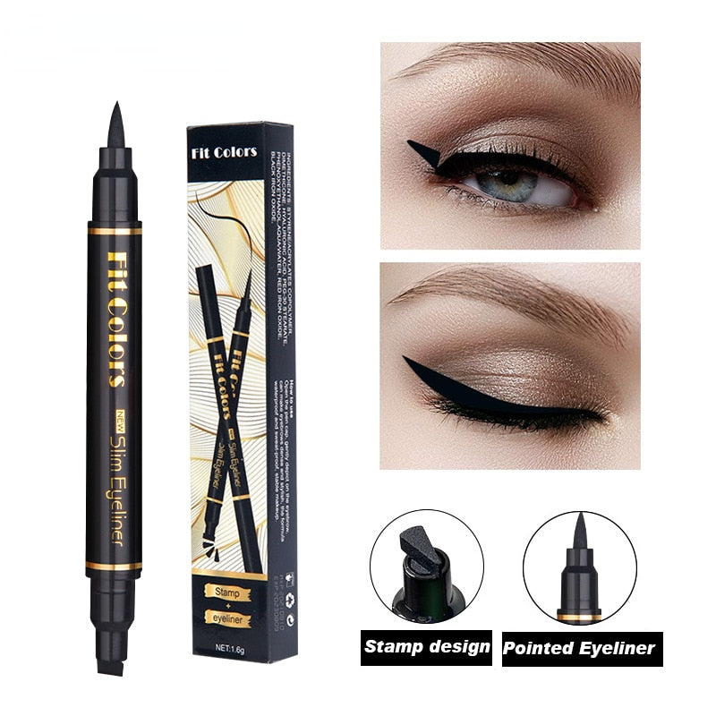 2 In1 Eyeliner Stamp Double-Headed Seal Liquid Pencil Waterproof Lasting Support Tattoo Triangle Seal Eye Liner Eye Makeup Tool