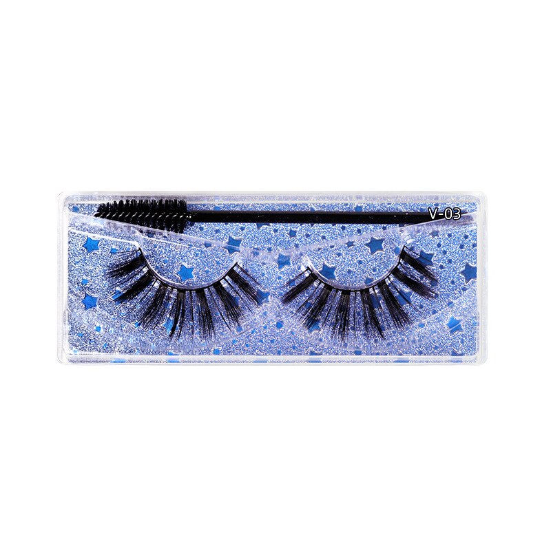 1 Pair Thick False Eyelashes with Brush Set 3D Natural Slender Eyelashes Reusable Fluffy Eye Lashes Makeup for Party