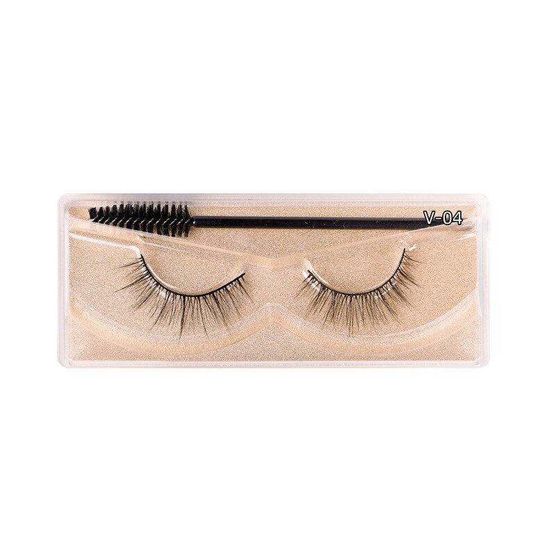 1 Pair Thick False Eyelashes with Brush Set 3D Natural Slender Eyelashes Reusable Fluffy Eye Lashes Makeup for Party