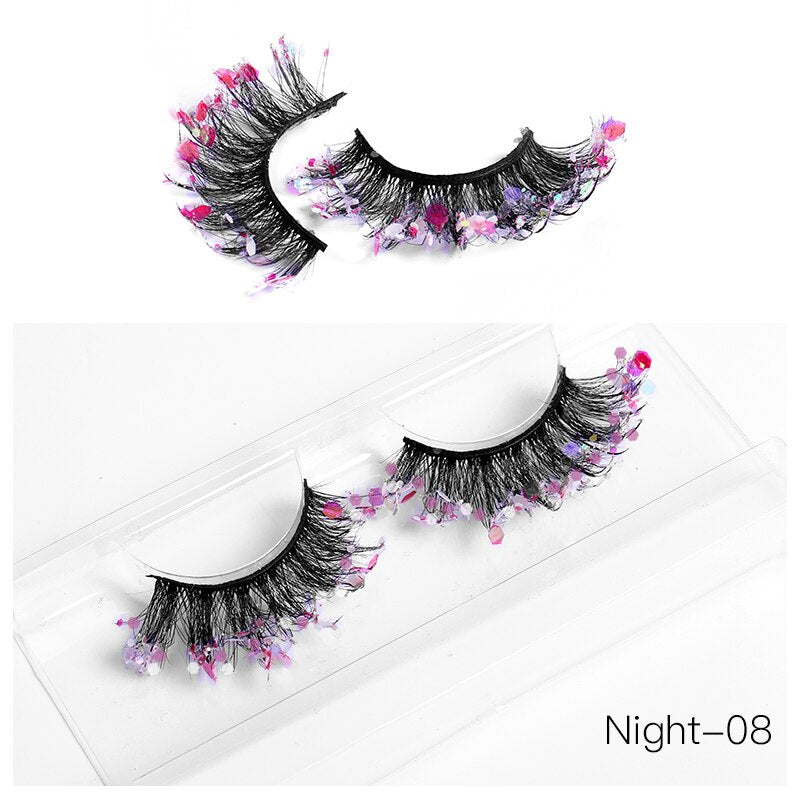 NEW Color Luminous 3D False Eyelashes Glitter Decorative Sequins Thick and Exaggerated Lashes Stage Makeup for Cosplay Party