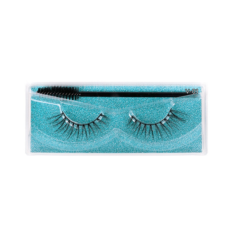 1 Pair Thick False Eyelashes with Brush Set 3D Natural Slender Eyelashes Reusable Fluffy Eye Lashes Makeup for Party