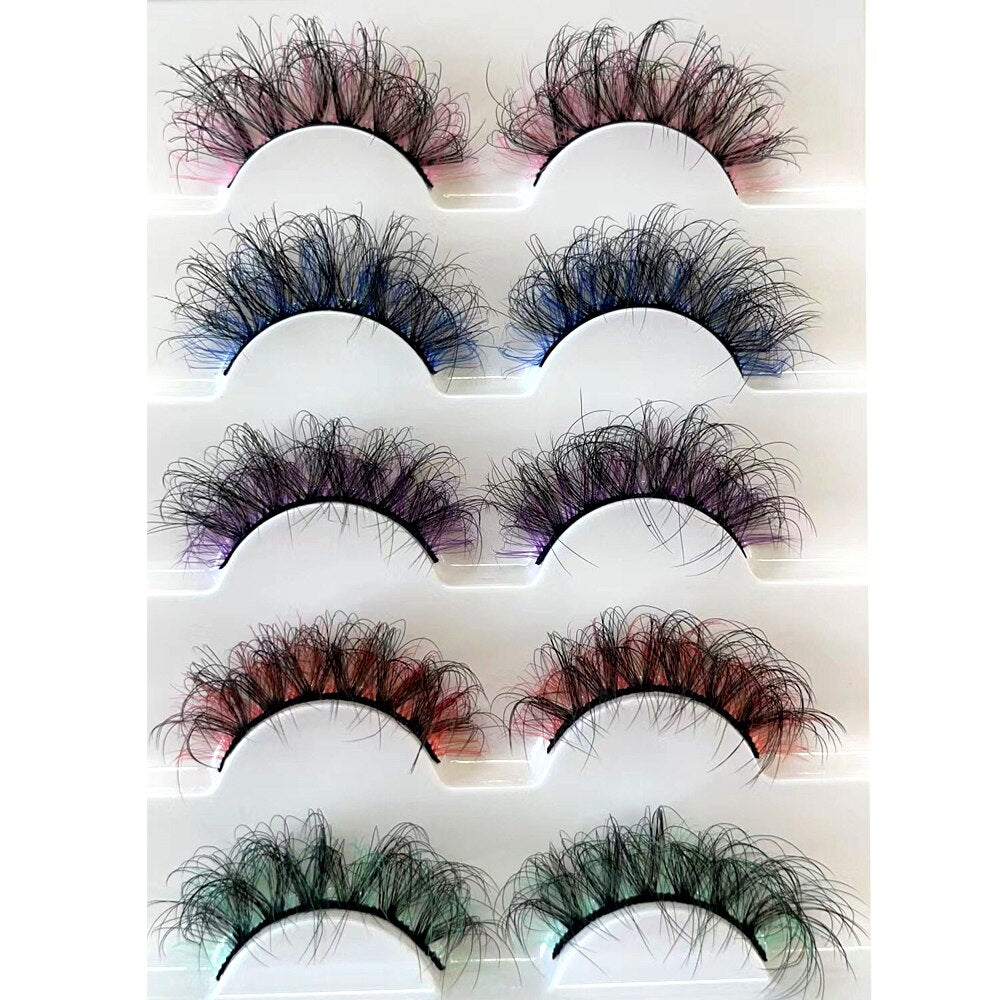 HBZGTLAD New 5 Pairs Colored 3D Mink Lashes Bulk Faux Wispy Natural Mink Lashes Pack Short Wholesales Natural False Eyelashes