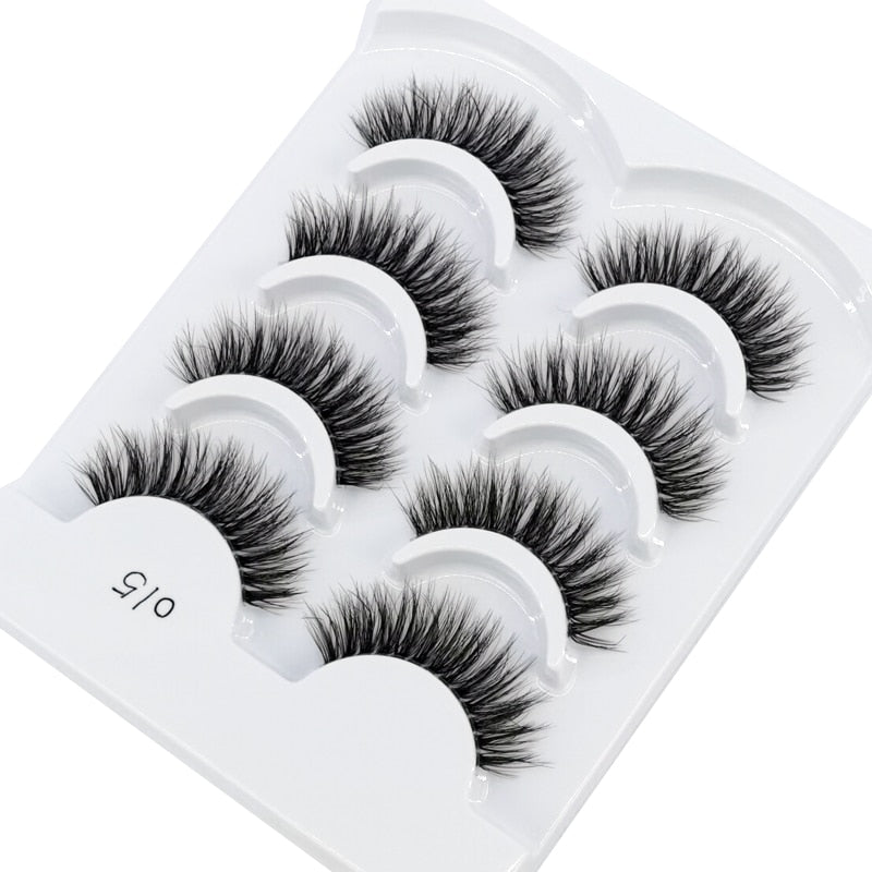 4 Pairs Transparent Stem 3D Faux Mink Lashes Natural short Full Strip Lashes Clear Band Soft Light Natural Eyelashes Extension