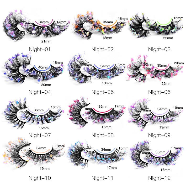 NEW Color Luminous 3D False Eyelashes Glitter Decorative Sequins Thick and Exaggerated Lashes Stage Makeup for Cosplay Party