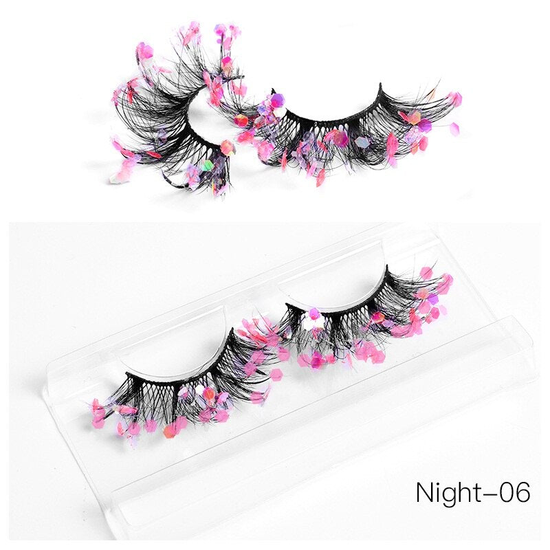 NEW Color Luminous 3D False Eyelashes Glitter Decorative Sequins Thick and Exaggerated Lashes Stage Makeup for Cosplay Party