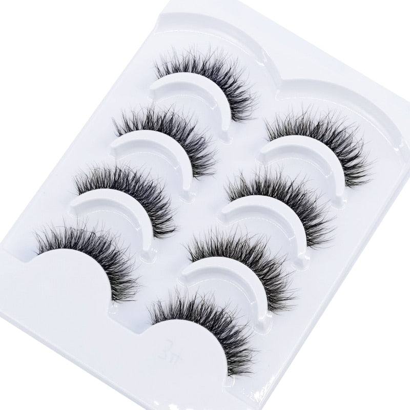 4 Pairs Transparent Stem 3D Faux Mink Lashes Natural short Full Strip Lashes Clear Band Soft Light Natural Eyelashes Extension