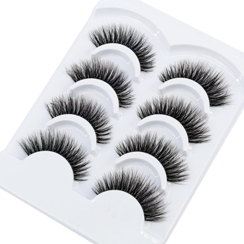 4 Pairs Transparent Stem 3D Faux Mink Lashes Natural short Full Strip Lashes Clear Band Soft Light Natural Eyelashes Extension