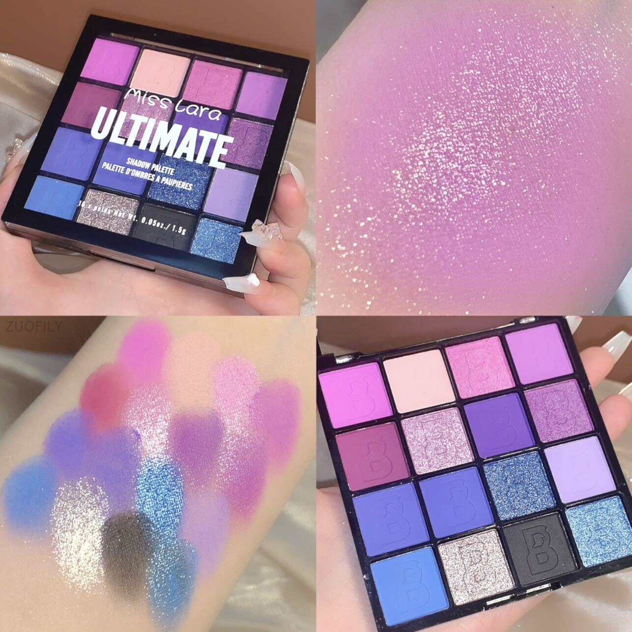 16 Colors Eyeshadow Palette Blue Purple Pink Pearly Matte Glitter Eye Shadow Highlight Blush Multifunction Waterproof Cosmetics