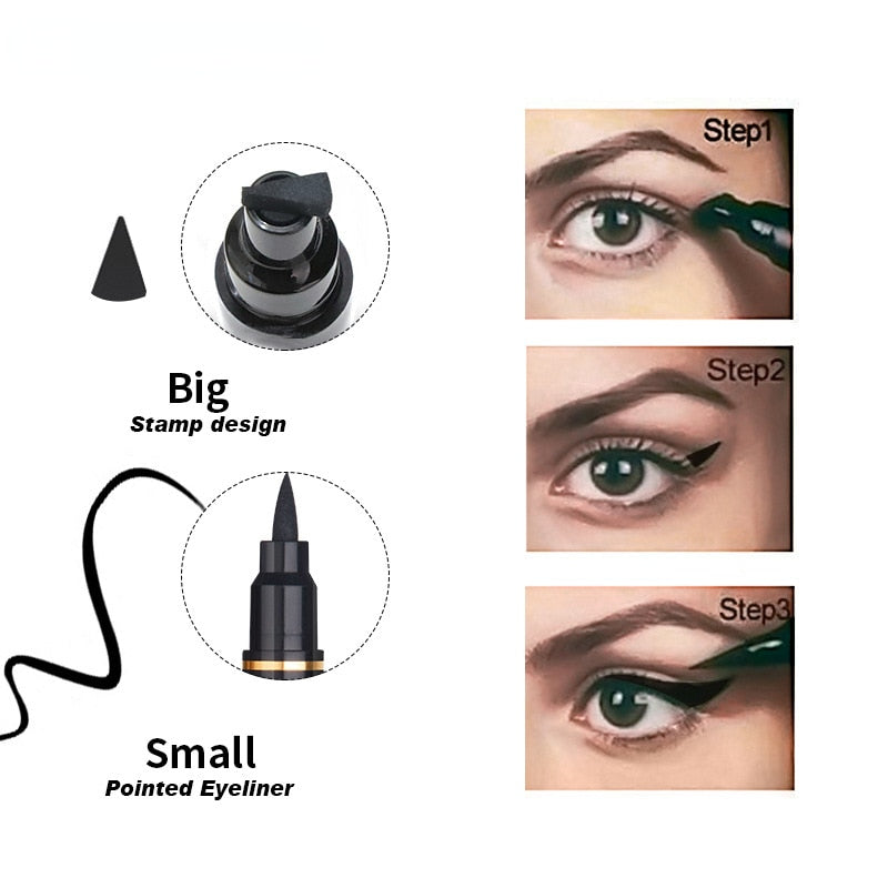 2 In1 Eyeliner Stamp Double-Headed Seal Liquid Pencil Waterproof Lasting Support Tattoo Triangle Seal Eye Liner Eye Makeup Tool