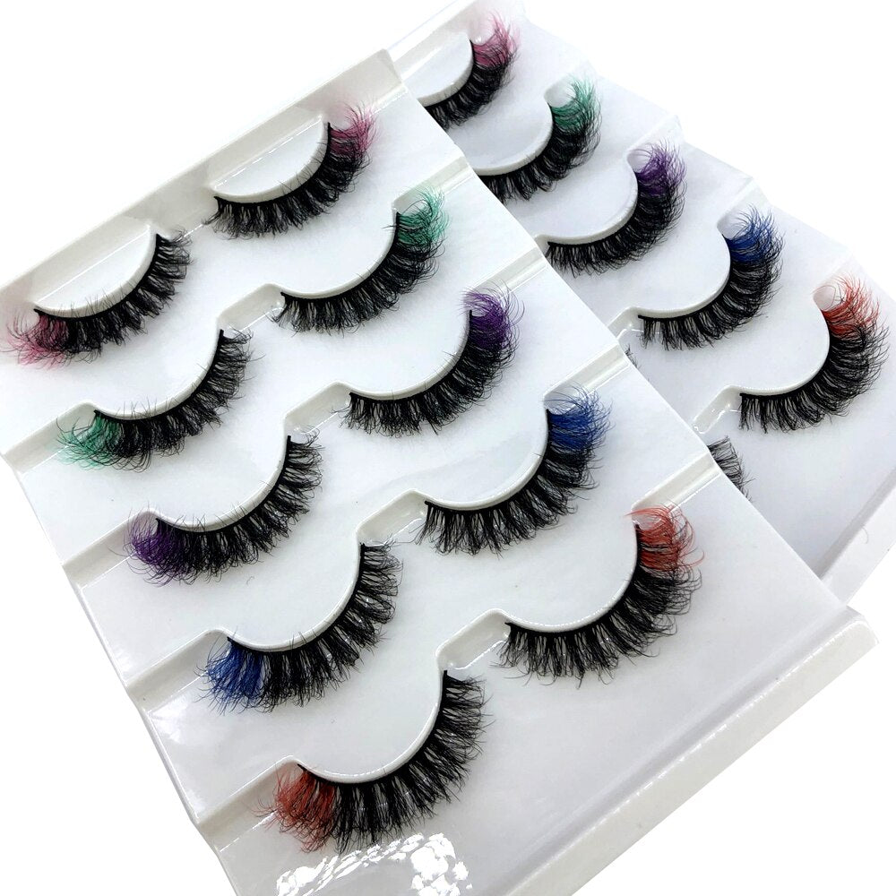 HBZGTLAD New 5 Pairs Colored 3D Mink Lashes Bulk Faux Wispy Natural Mink Lashes Pack Short Wholesales Natural False Eyelashes