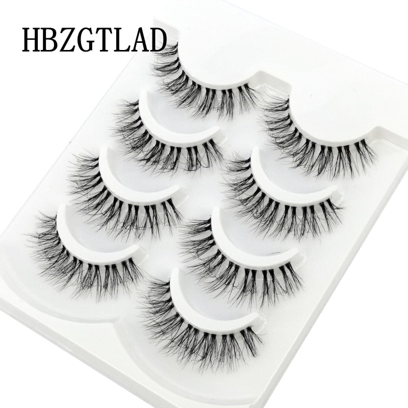 4 Pairs Transparent Stem 3D Faux Mink Lashes Natural short Full Strip Lashes Clear Band Soft Light Natural Eyelashes Extension