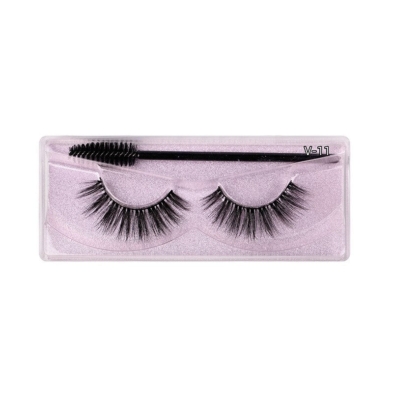 1 Pair Thick False Eyelashes with Brush Set 3D Natural Slender Eyelashes Reusable Fluffy Eye Lashes Makeup for Party