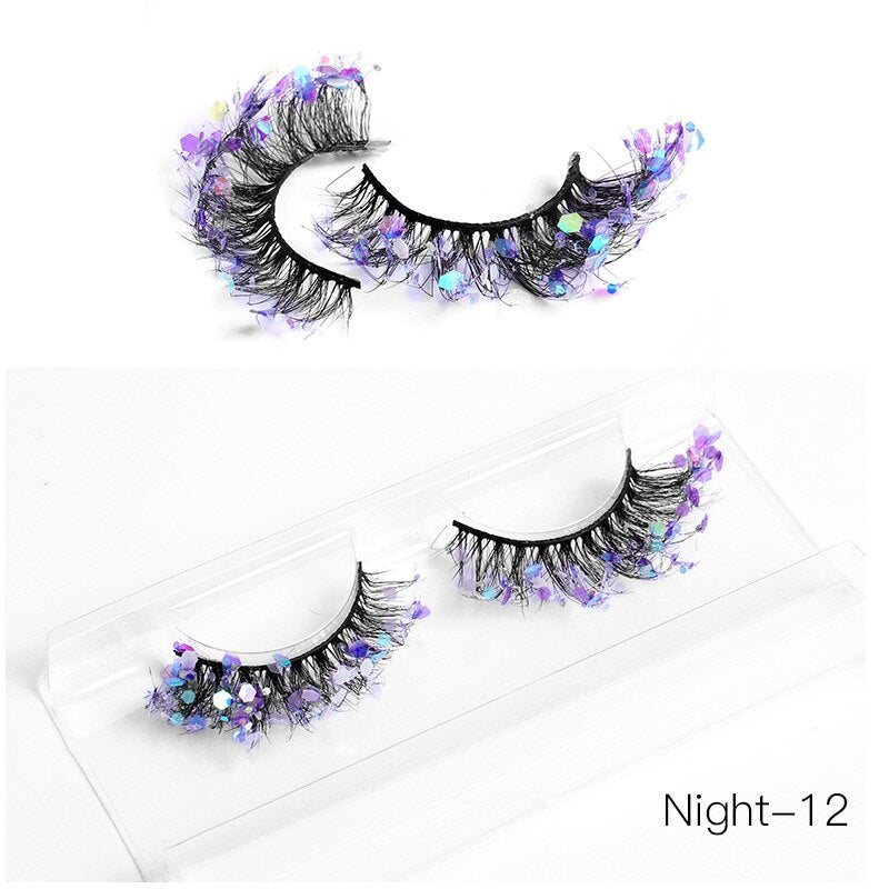 NEW Color Luminous 3D False Eyelashes Glitter Decorative Sequins Thick and Exaggerated Lashes Stage Makeup for Cosplay Party