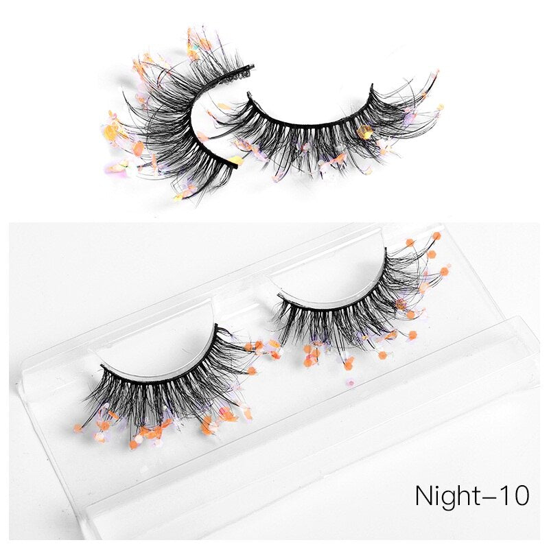 NEW Color Luminous 3D False Eyelashes Glitter Decorative Sequins Thick and Exaggerated Lashes Stage Makeup for Cosplay Party