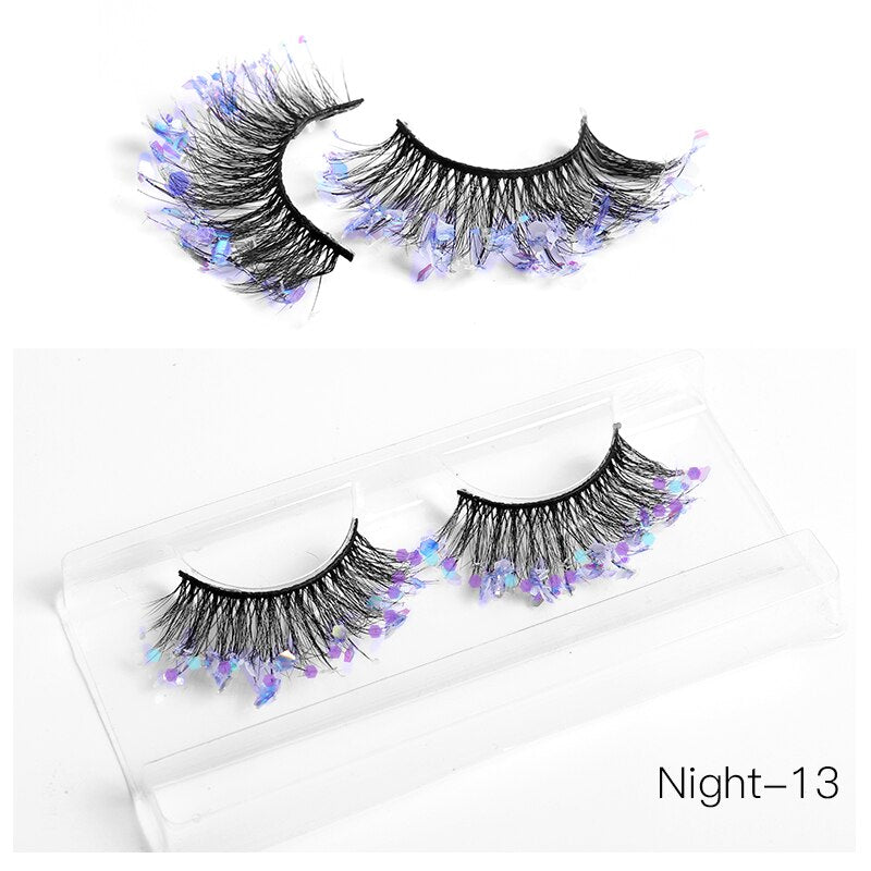 NEW Color Luminous 3D False Eyelashes Glitter Decorative Sequins Thick and Exaggerated Lashes Stage Makeup for Cosplay Party