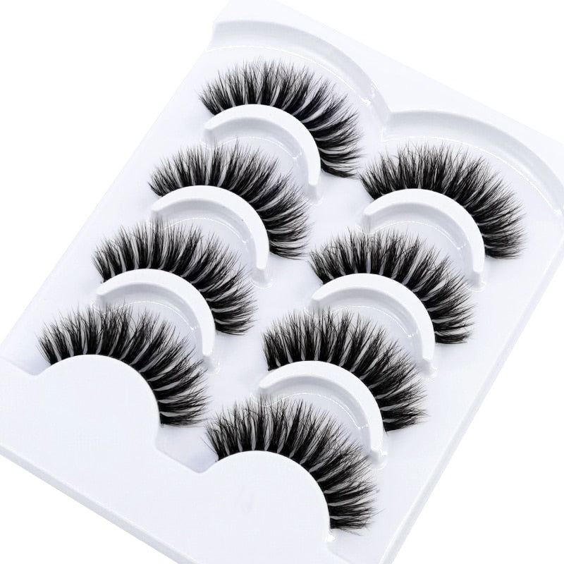 4 Pairs Transparent Stem 3D Faux Mink Lashes Natural short Full Strip Lashes Clear Band Soft Light Natural Eyelashes Extension