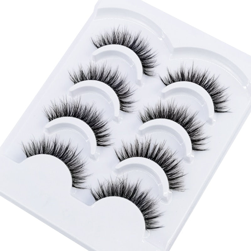 4 Pairs Transparent Stem 3D Faux Mink Lashes Natural short Full Strip Lashes Clear Band Soft Light Natural Eyelashes Extension