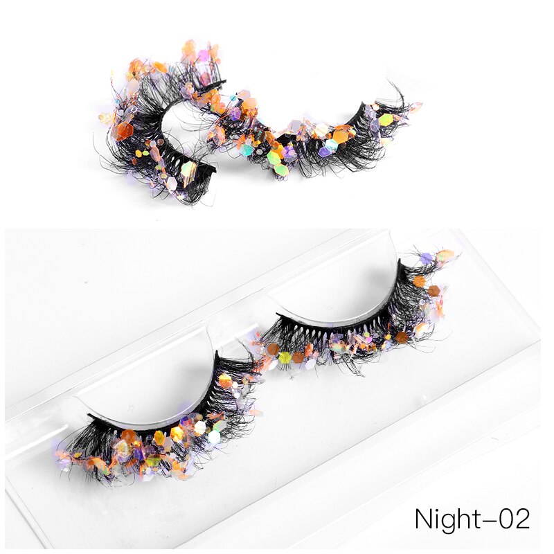 NEW Color Luminous 3D False Eyelashes Glitter Decorative Sequins Thick and Exaggerated Lashes Stage Makeup for Cosplay Party