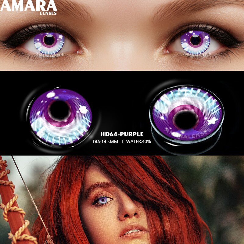 AMARA Anime Cosplay Color Contact Lenses For Eyes 2pcs Colored Lenses Blue Purple Halloween Lenses Beauty Makeup Contact Lens